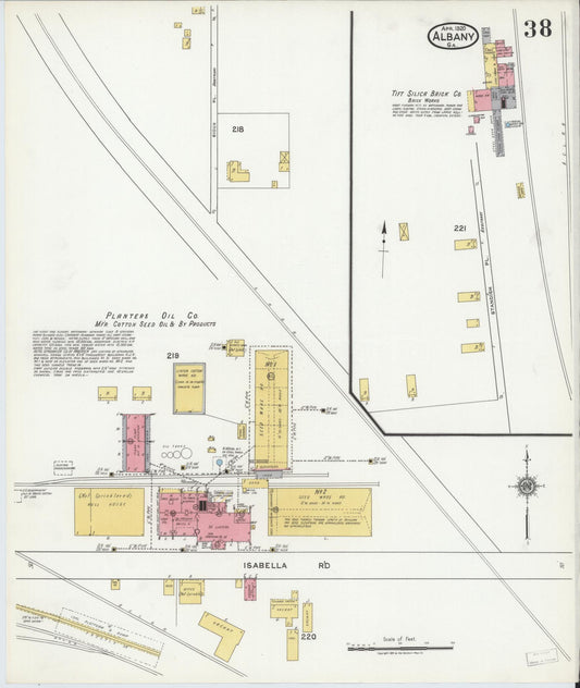 Sanborn Fire Insurance Map from Albany, Dougherty County, Georgia (1920), Sheet #0038 - Historic Sanborn Fire Insurance Map Print, vintage old map wall art, antique decor, genealogy gift, Georgia Georgia map