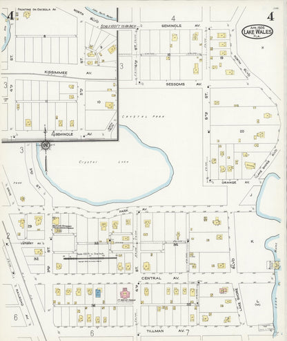 Sanborn Fire Insurance Map from Lake Wales, Polk County, Florida (1924), Sheet #0004 - Complete Map Set gallery image, historic Sanborn map, vintage wall art, Florida Florida