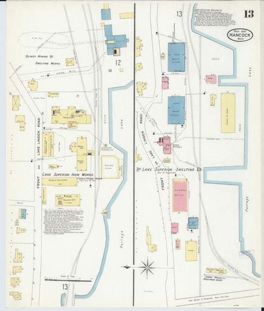 Sanborn Fire Insurance Map from Hancock, Houghton County, Michigan (1907), Sheet #0013 - Historic Sanborn Fire Insurance Map Print, vintage old map wall art, antique decor, genealogy gift, Michigan Michigan map