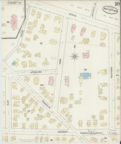 Sanborn Fire Insurance Map from Watertown, Jefferson County, New York (1890), Sheet #0010 - Historic Sanborn Fire Insurance Map Print, vintage old map wall art, antique decor, genealogy gift, New York New York map
