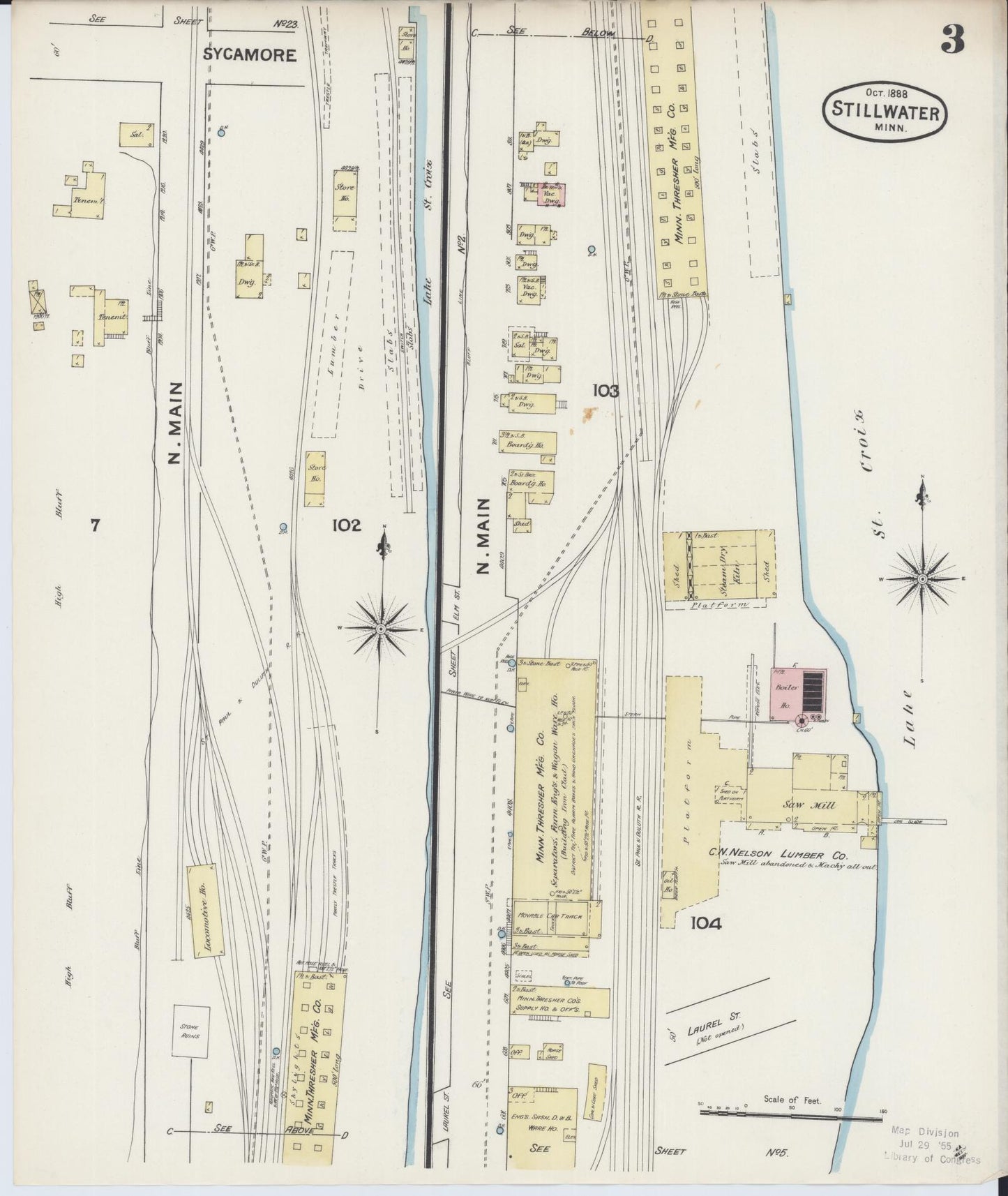 Sanborn Fire Insurance Map from Stillwater, Washington County, Minnesota (1888), Sheet #0003 - Historic Sanborn Fire Insurance Map Print, vintage old map wall art, antique decor, genealogy gift, Minnesota Minnesota map