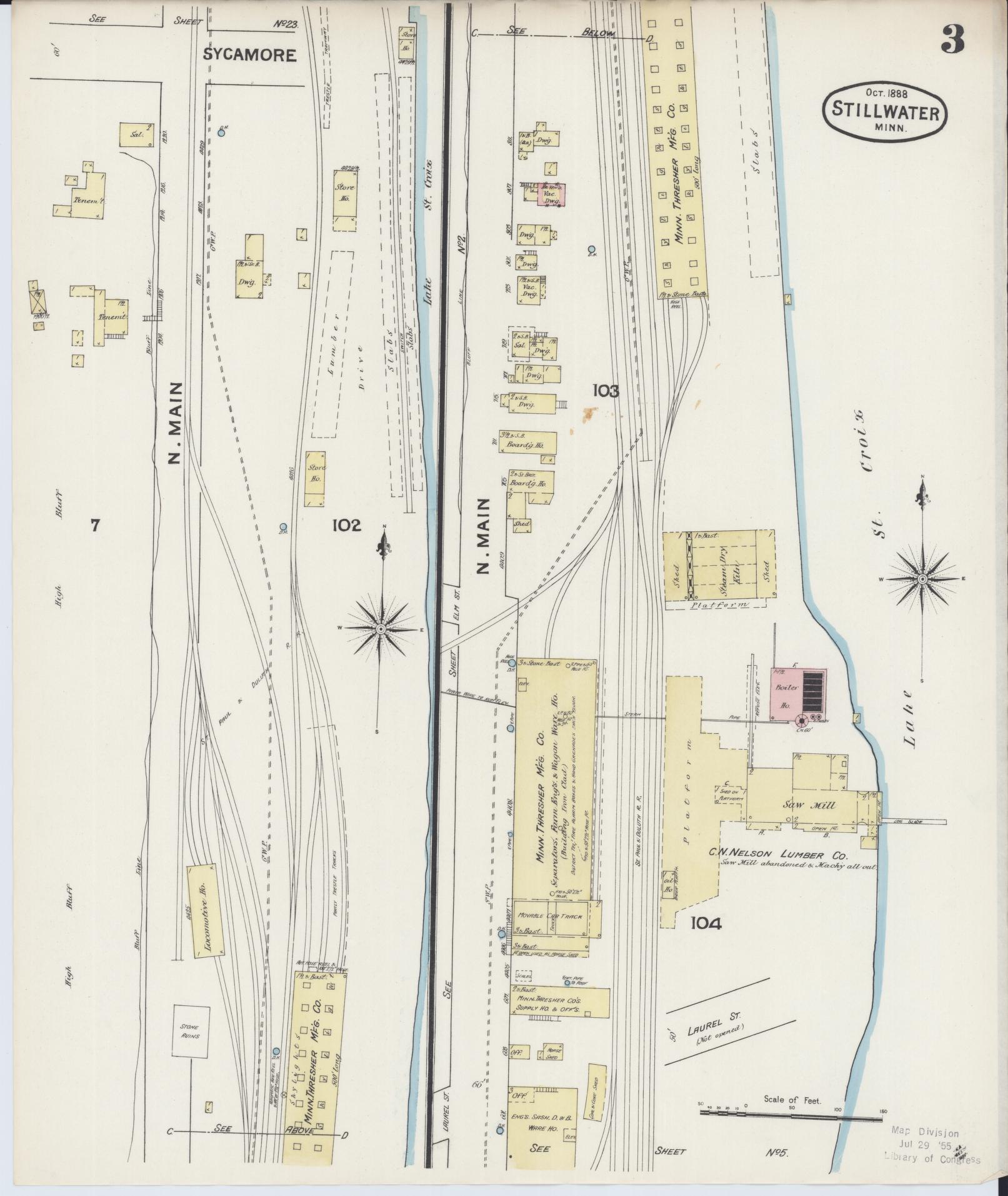 Sanborn Fire Insurance Map from Stillwater, Washington County, Minnesota (1888), Sheet #0003 - Historic Sanborn Fire Insurance Map Print, vintage old map wall art, antique decor, genealogy gift, Minnesota Minnesota map