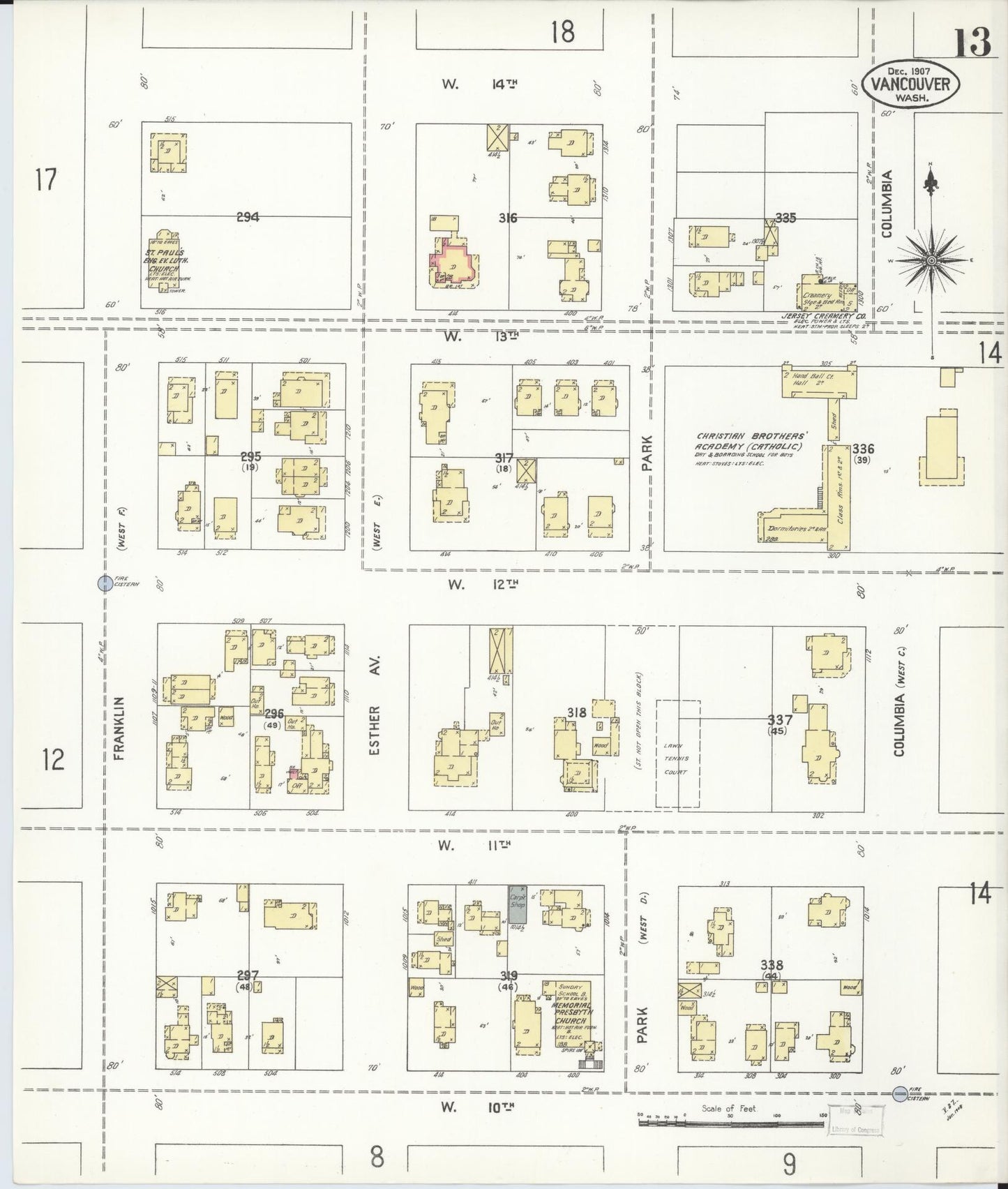 Sanborn Fire Insurance Map from Vancouver, Clark County, Washington (1907), Sheet #0013 - Complete Map Set gallery image, historic Sanborn map, vintage wall art, Washington Washington
