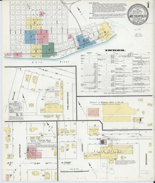 Sanborn Fire Insurance Map from Metropolis, Massac County, Illinois (1910), Sheet #0001 - Complete Map Set gallery image, historic Sanborn map, vintage wall art, Illinois Illinois