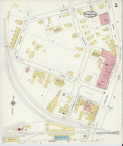 Sanborn Fire Insurance Map from Framingham, Middlesex County, Massachusetts (1915), Sheet #0005 - Complete Map Set gallery image, historic Sanborn map, vintage wall art, Massachusetts Massachusetts