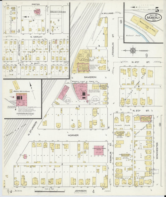 Sanborn Fire Insurance Map from Moberly, Randolph County, Missouri (1916), Sheet #0005 - Historic Sanborn Fire Insurance Map Print, vintage old map wall art, antique decor, genealogy gift, Missouri Missouri map