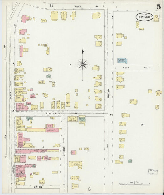 Sanborn Fire Insurance Map from Flemington, Hunterdon County, New Jersey (1896), Sheet #0005 - Historic Sanborn Fire Insurance Map Print, vintage old map wall art, antique decor, genealogy gift, New Jersey New Jersey map