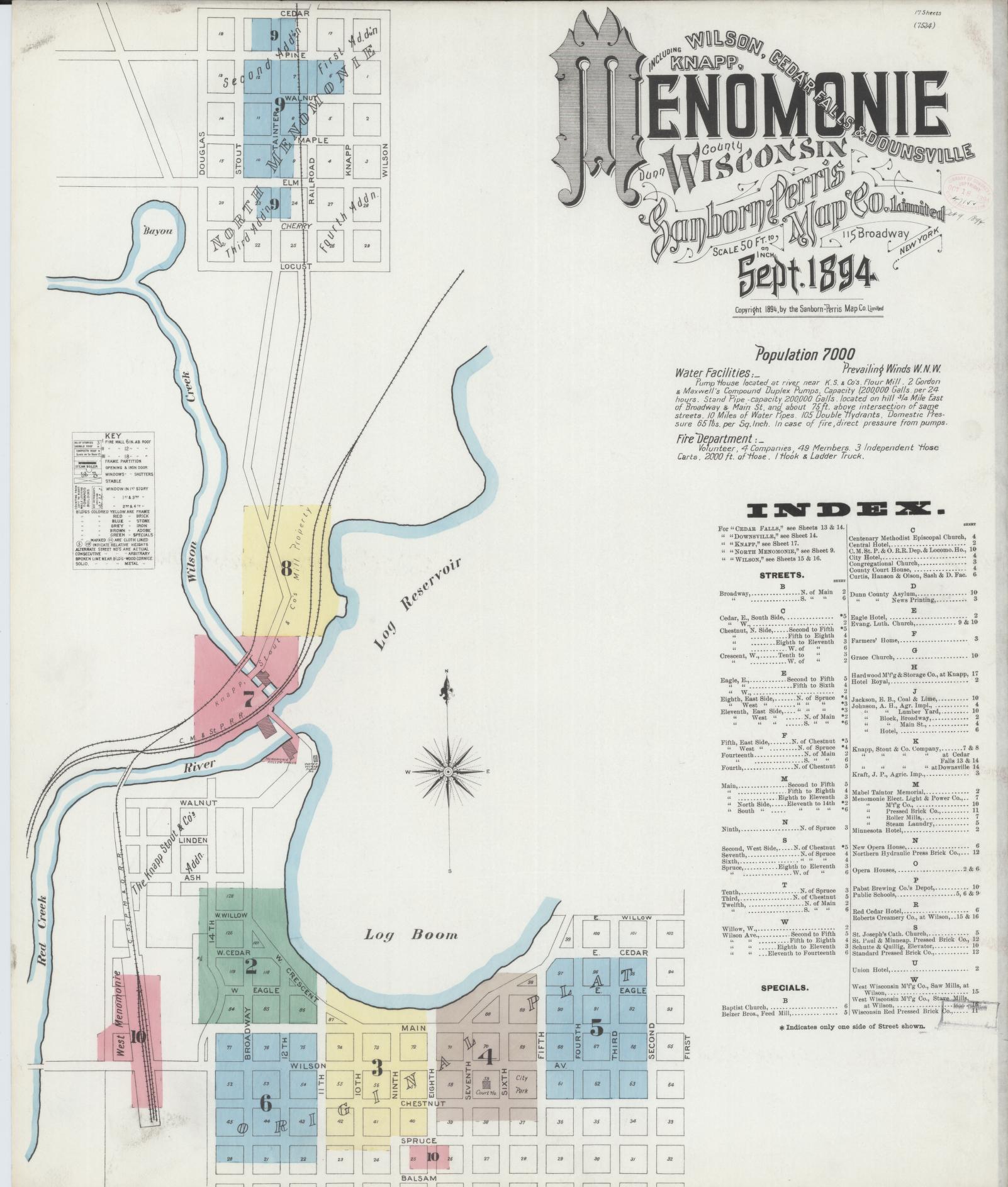 Sanborn Fire Insurance Map from Menomonie, Dunn County, Wisconsin (1894), Sheet #0001 - Complete Map Set gallery image, historic Sanborn map, vintage wall art, Wisconsin Wisconsin