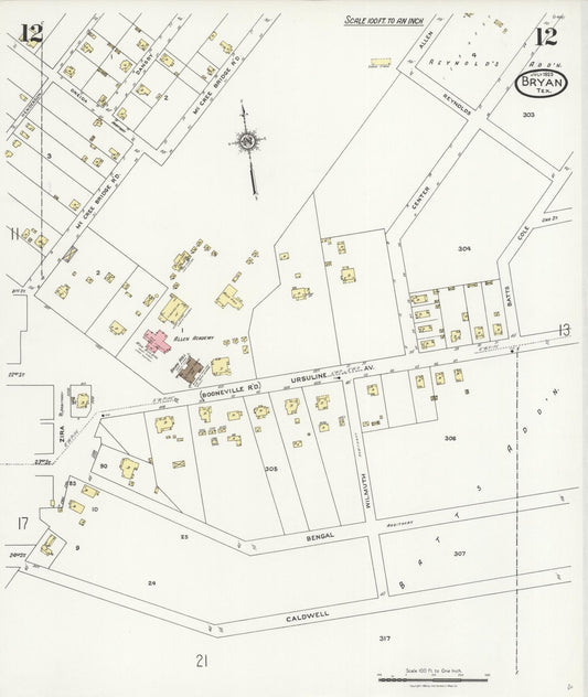 Sanborn Fire Insurance Map from Bryan, Brazos County, Texas (1925), Sheet #0012 - Historic Sanborn Fire Insurance Map Print, vintage old map wall art, antique decor, genealogy gift, Texas Texas map