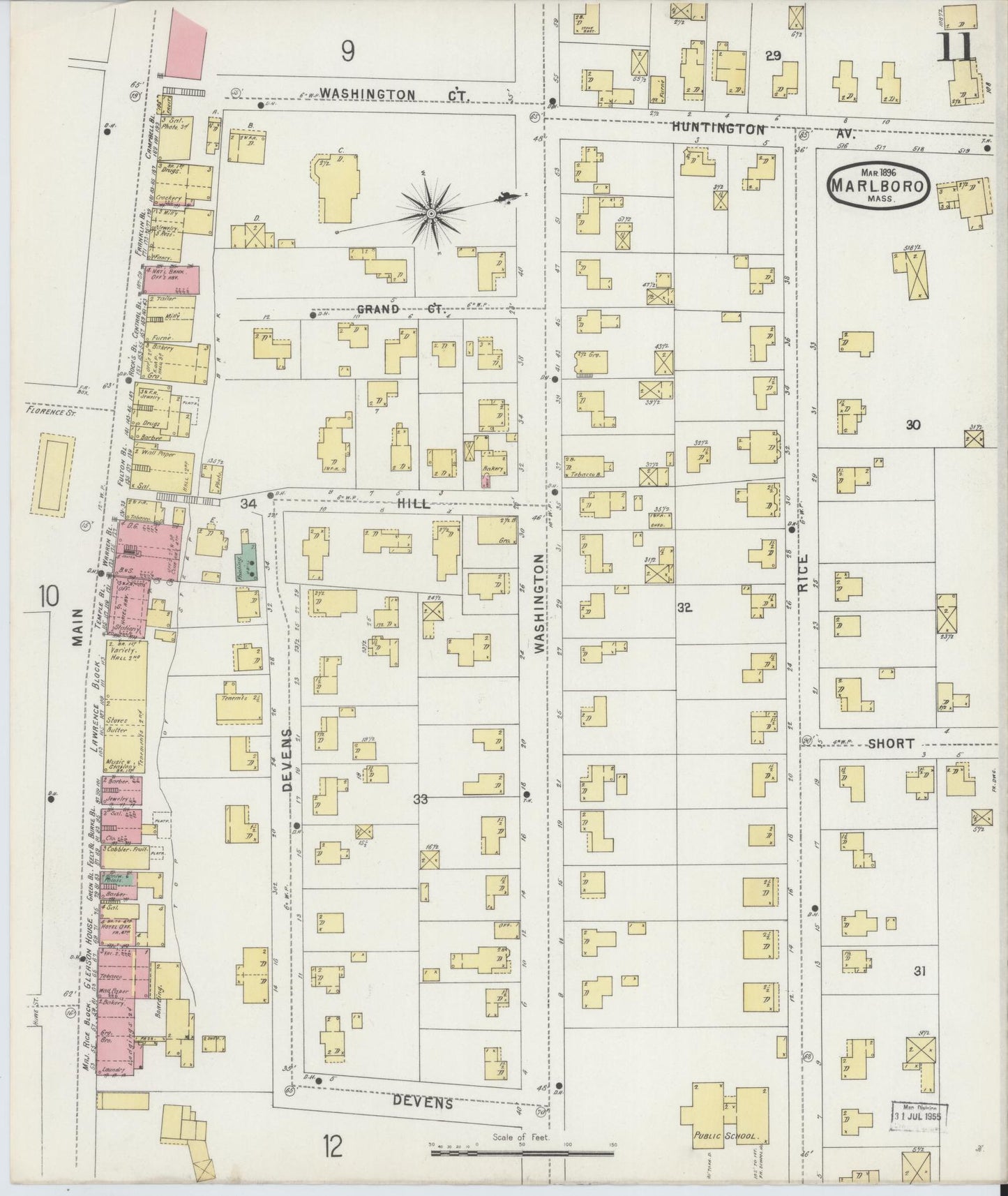 Sanborn Fire Insurance Map from Marlborough, Middlesex County, Massachusetts (1896), Sheet #0011 - Historic Sanborn Fire Insurance Map Print, vintage old map wall art, antique decor, genealogy gift, Massachusetts Massachusetts map