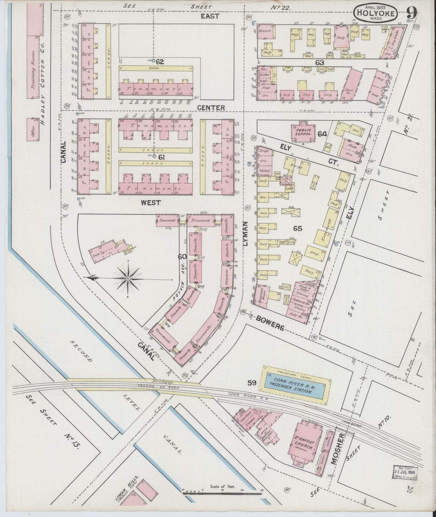 Sanborn Fire Insurance Map from Holyoke, Hampden County, Massachusetts (1889), Sheet #0009 - Complete Map Set gallery image, historic Sanborn map, vintage wall art, Massachusetts Massachusetts