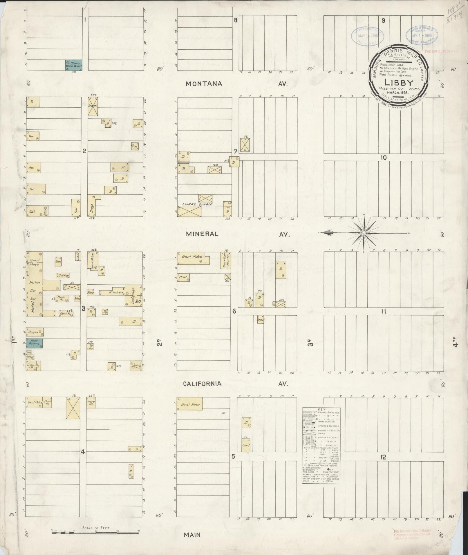 Sanborn Fire Insurance Map from Libby, Lincoln County, Montana (1898), Sheet #0001 - Historic Sanborn Fire Insurance Map Print, vintage old map wall art, antique decor, genealogy gift, Montana Montana map