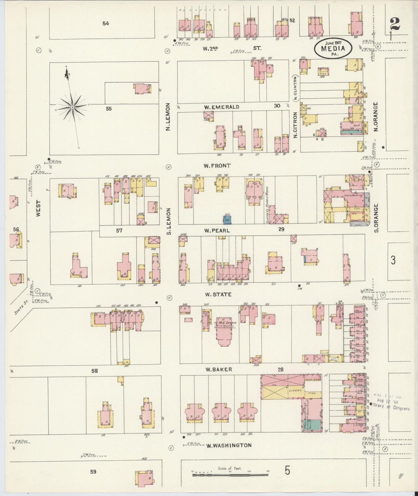 Sanborn Fire Insurance Map from Media, Delaware County, Pennsylvania (1907), Sheet #0002 - Historic Sanborn Fire Insurance Map Print, vintage old map wall art, antique decor, genealogy gift, Media Delaware map