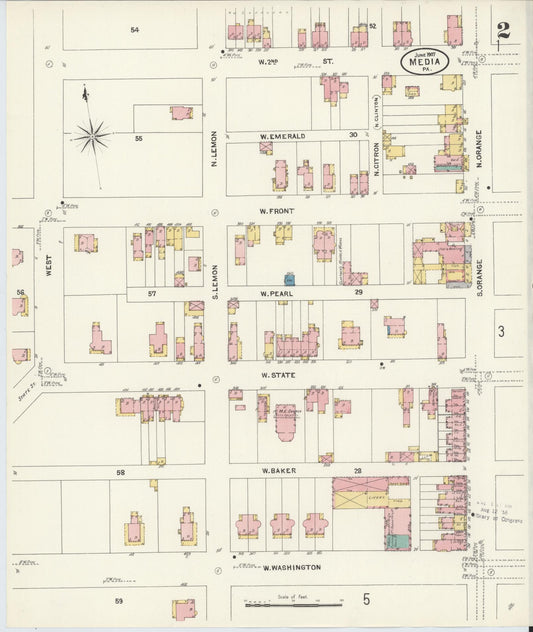 Sanborn Fire Insurance Map from Media, Delaware County, Pennsylvania (1907), Sheet #0002 - Historic Sanborn Fire Insurance Map Print, vintage old map wall art, antique decor, genealogy gift, Media Delaware map