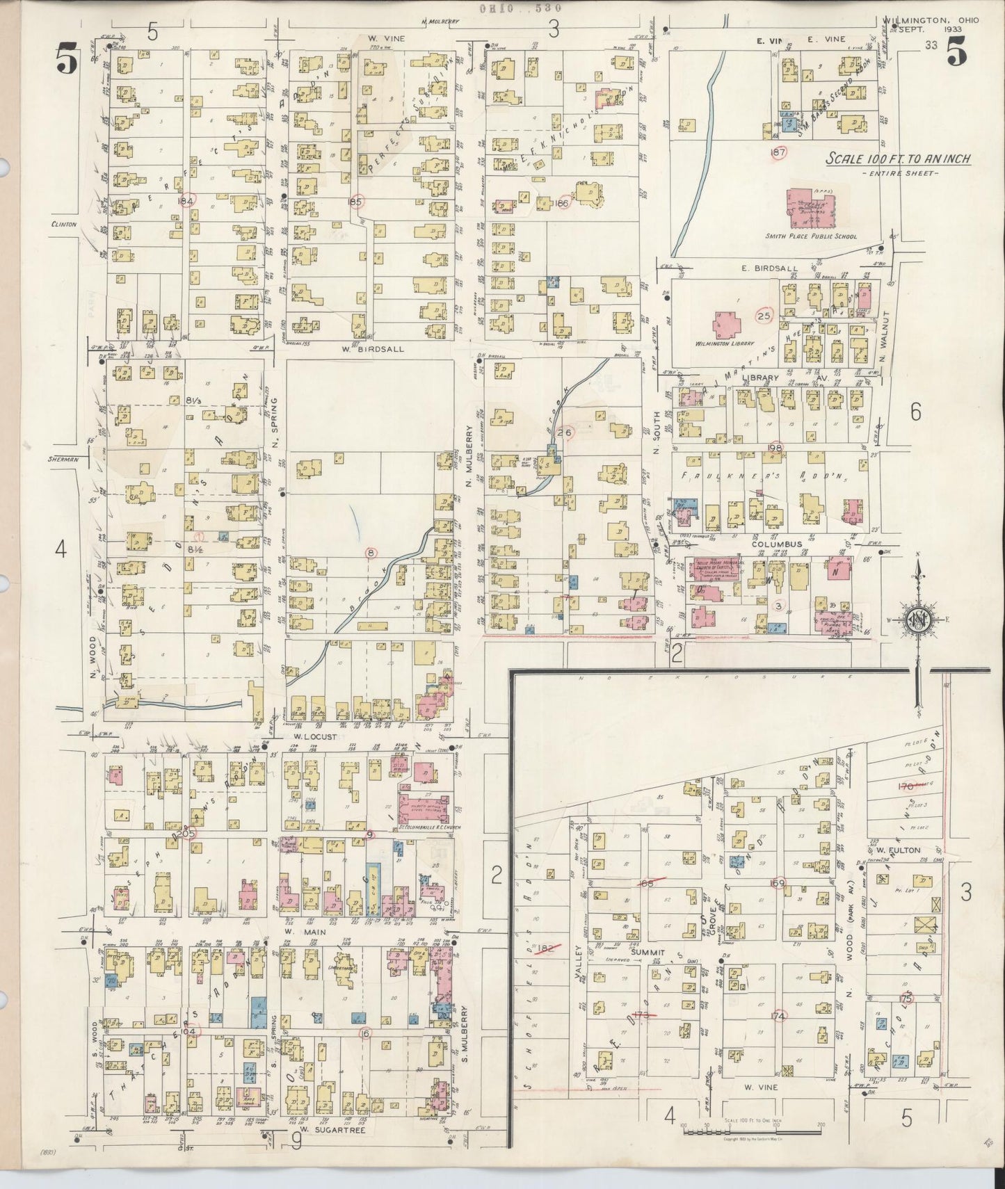 Sanborn Fire Insurance Map from Wilmington, Clinton County, Ohio (1949), Sheet #0005 - Historic Sanborn Fire Insurance Map Print, vintage old map wall art, antique decor, genealogy gift, Ohio Ohio map