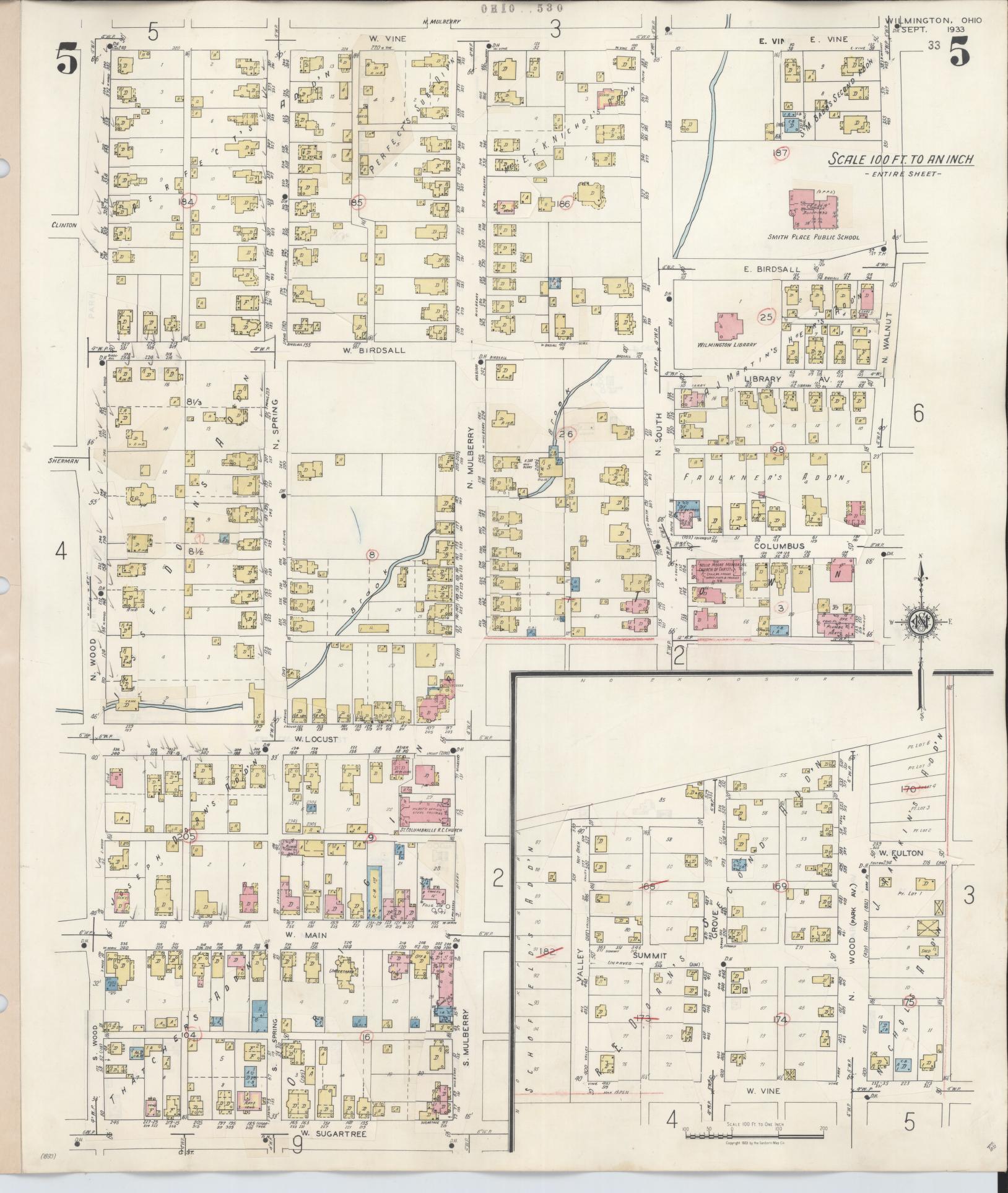 Sanborn Fire Insurance Map from Wilmington, Clinton County, Ohio (1949), Sheet #0005 - Historic Sanborn Fire Insurance Map Print, vintage old map wall art, antique decor, genealogy gift, Ohio Ohio map