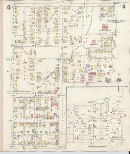 Sanborn Fire Insurance Map from Wilmington, Clinton County, Ohio (1949), Sheet #0005 - Historic Sanborn Fire Insurance Map Print, vintage old map wall art, antique decor, genealogy gift, Ohio Ohio map