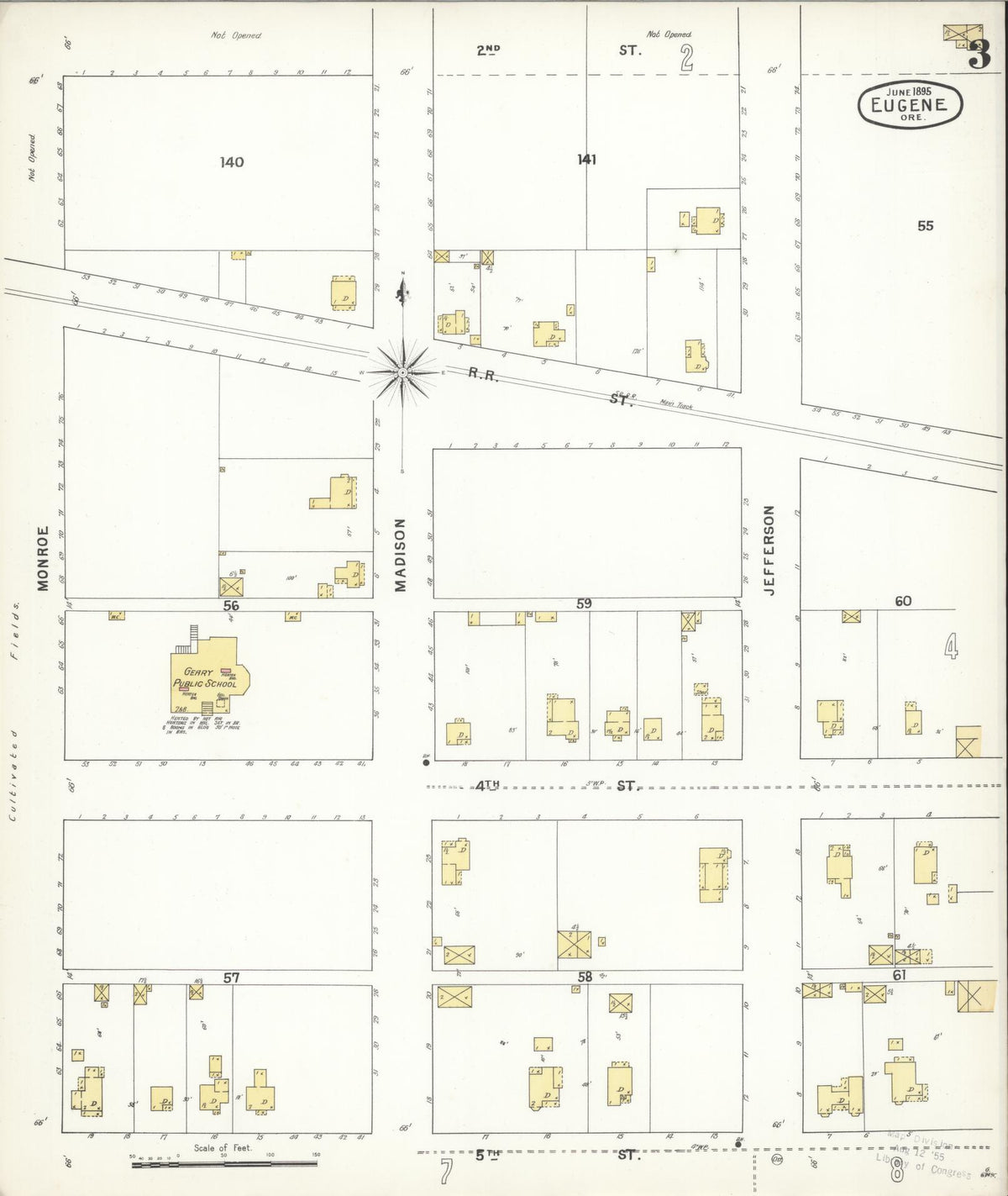 Sanborn Fire Insurance Map from Eugene, Lane County, Oregon (1896), Sheet #0003 - Historic Sanborn Fire Insurance Map Print, vintage old map wall art, antique decor, genealogy gift, Oregon Oregon map