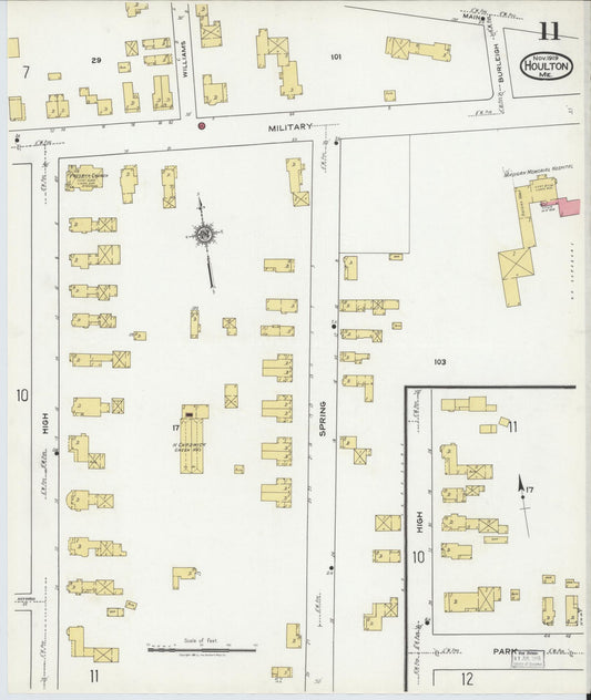 Sanborn Fire Insurance Map from Houlton, Aroostook County, Maine (1919), Sheet #0011 - Historic Sanborn Fire Insurance Map Print, vintage old map wall art, antique decor, genealogy gift, Maine Maine map
