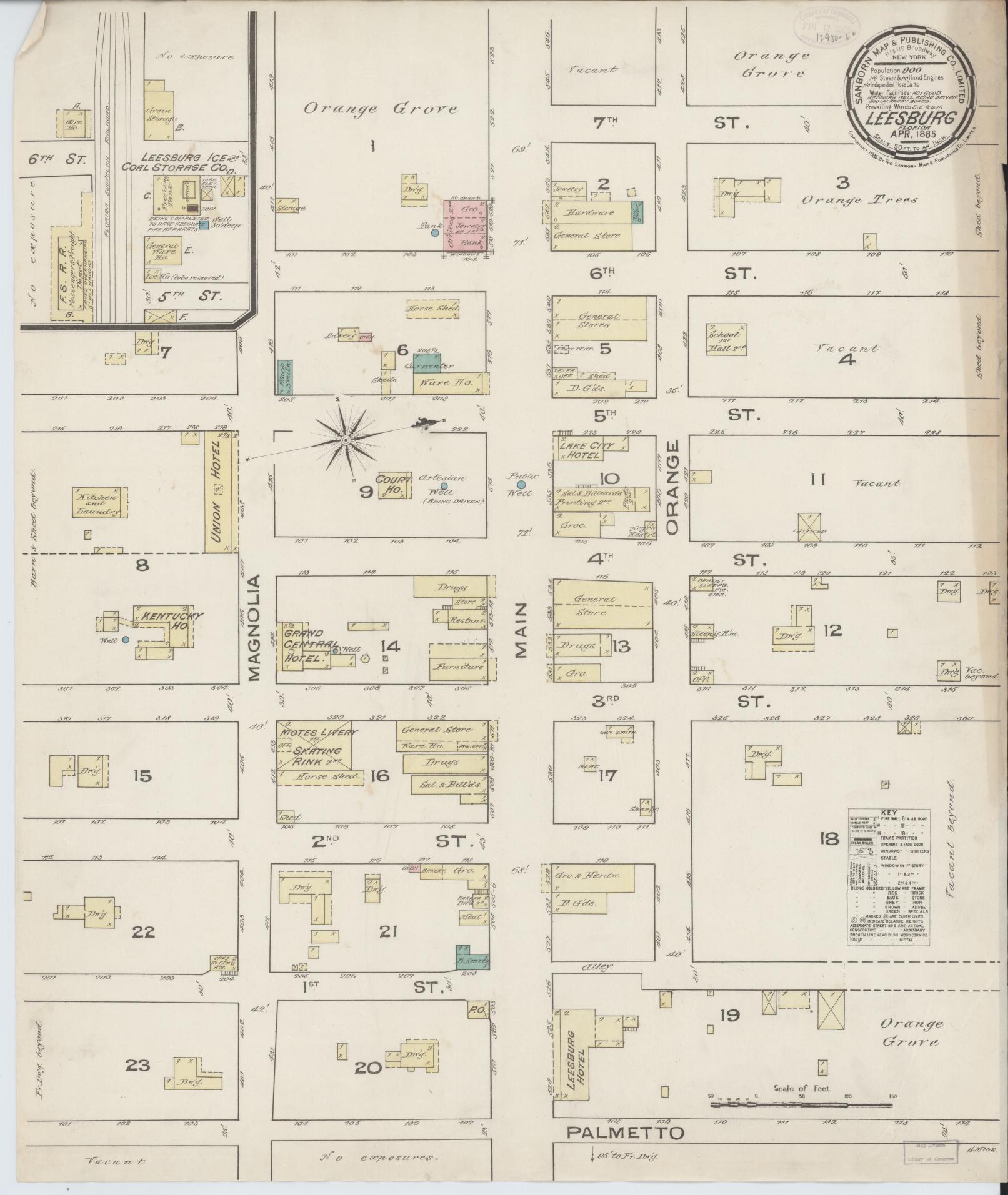 Sanborn Fire Insurance Map from Leesburg, Lake County, Florida (1885), Sheet #0001 - Historic Sanborn Fire Insurance Map Print, vintage old map wall art, antique decor, genealogy gift, Florida Florida map
