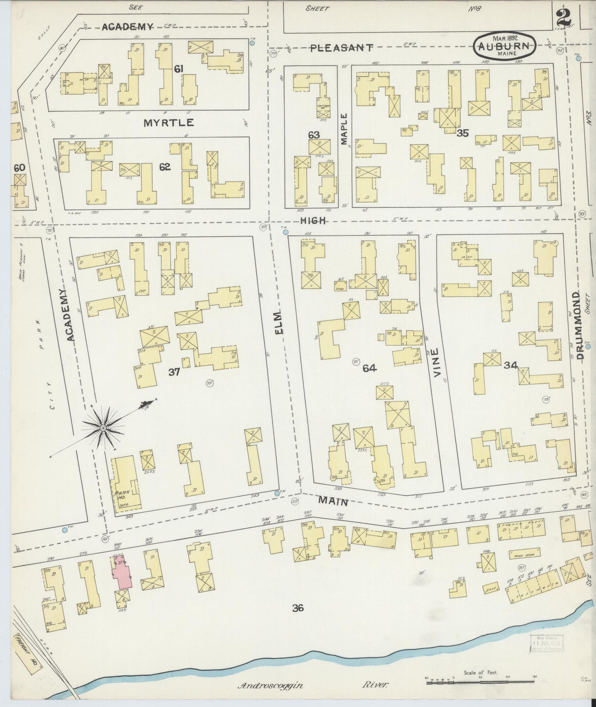 Sanborn Fire Insurance Map from Auburn, Androscoggin County, Maine (1892), Sheet #0002 - Complete Map Set gallery image, historic Sanborn map, vintage wall art, Maine Maine