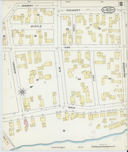 Sanborn Fire Insurance Map from Auburn, Androscoggin County, Maine (1892), Sheet #0002 - Complete Map Set gallery image, historic Sanborn map, vintage wall art, Maine Maine
