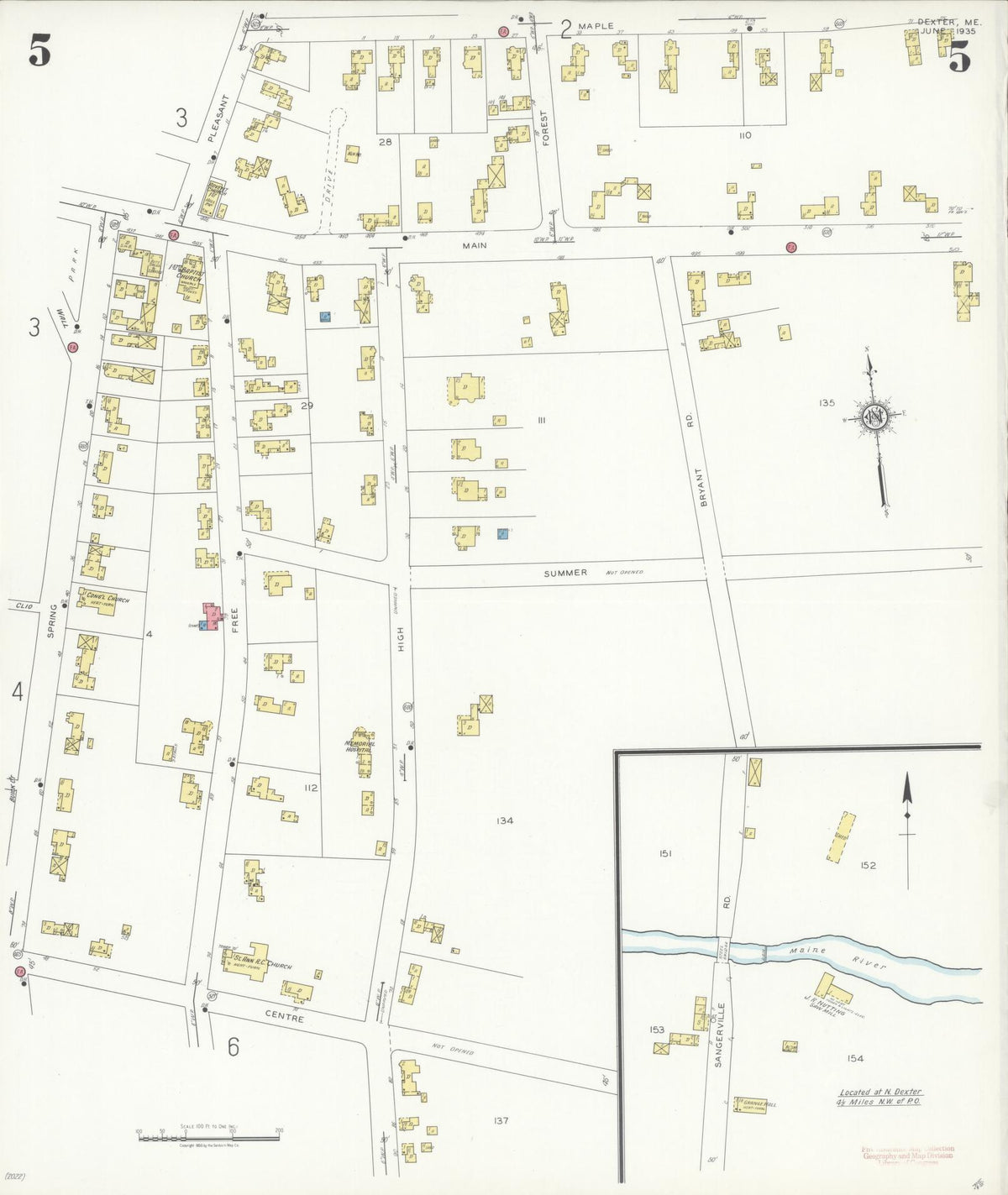 Sanborn Fire Insurance Map from Dexter, Penobscot County, Maine (1935), Sheet #0005 - Complete Map Set gallery image, historic Sanborn map, vintage wall art, Maine Maine
