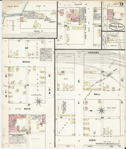 Sanborn Fire Insurance Map from Sioux City, Woodbury County, Iowa (1884), Sheet #0009 - Historic Sanborn Fire Insurance Map Print, vintage old map wall art