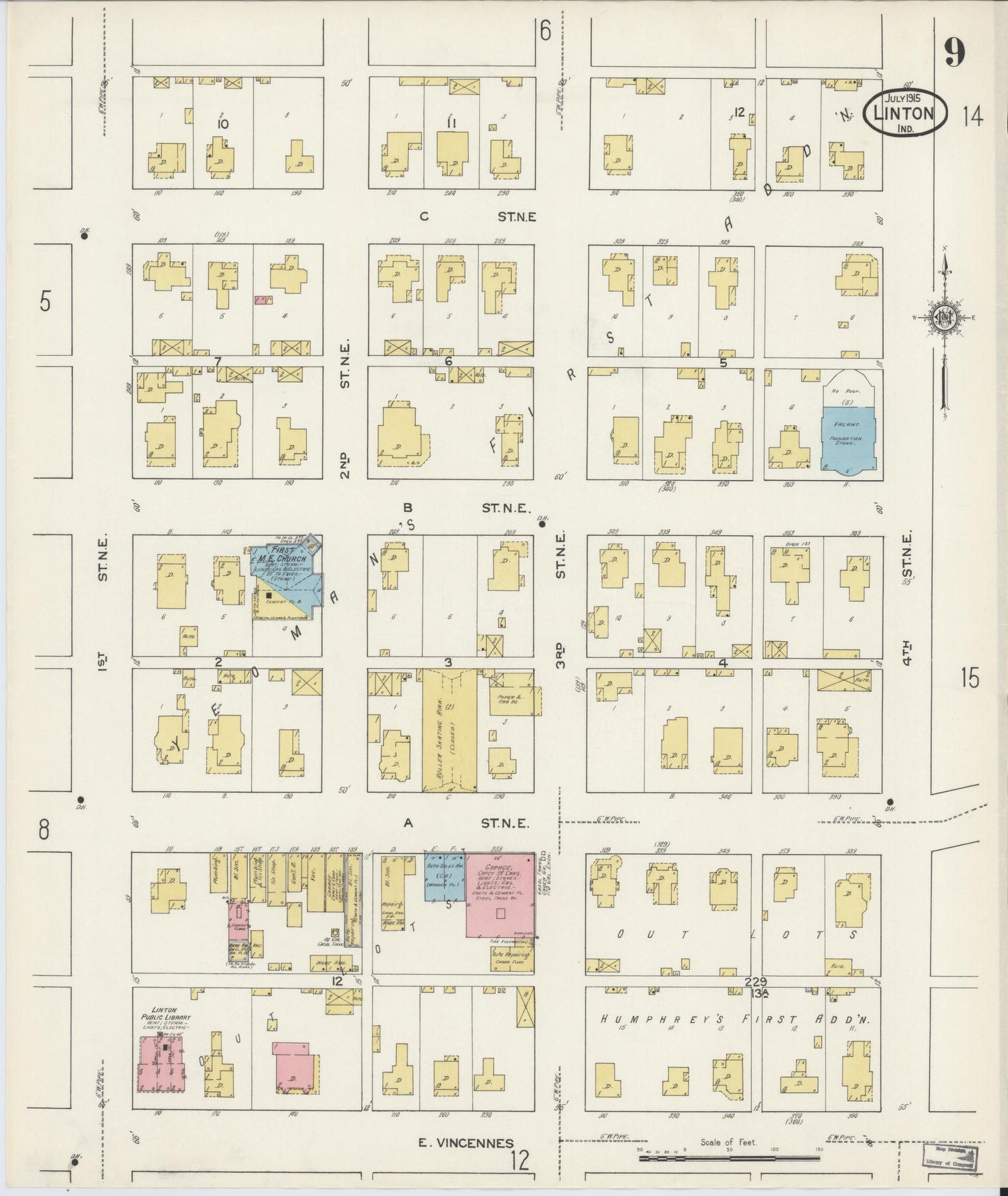 Sanborn Fire Insurance Map from Linton, Greene County, Indiana (1915), Sheet #0009 - Complete Map Set gallery image, historic Sanborn map, vintage wall art, Indiana Indiana