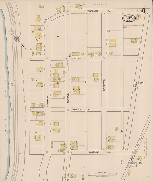 Sanborn Fire Insurance Map from Hinton, Summer County, West Virginia (1922), Sheet #0006 - Historic Sanborn Fire Insurance Map Print, vintage old map wall art, antique decor, genealogy gift, West Virginia West Virginia map