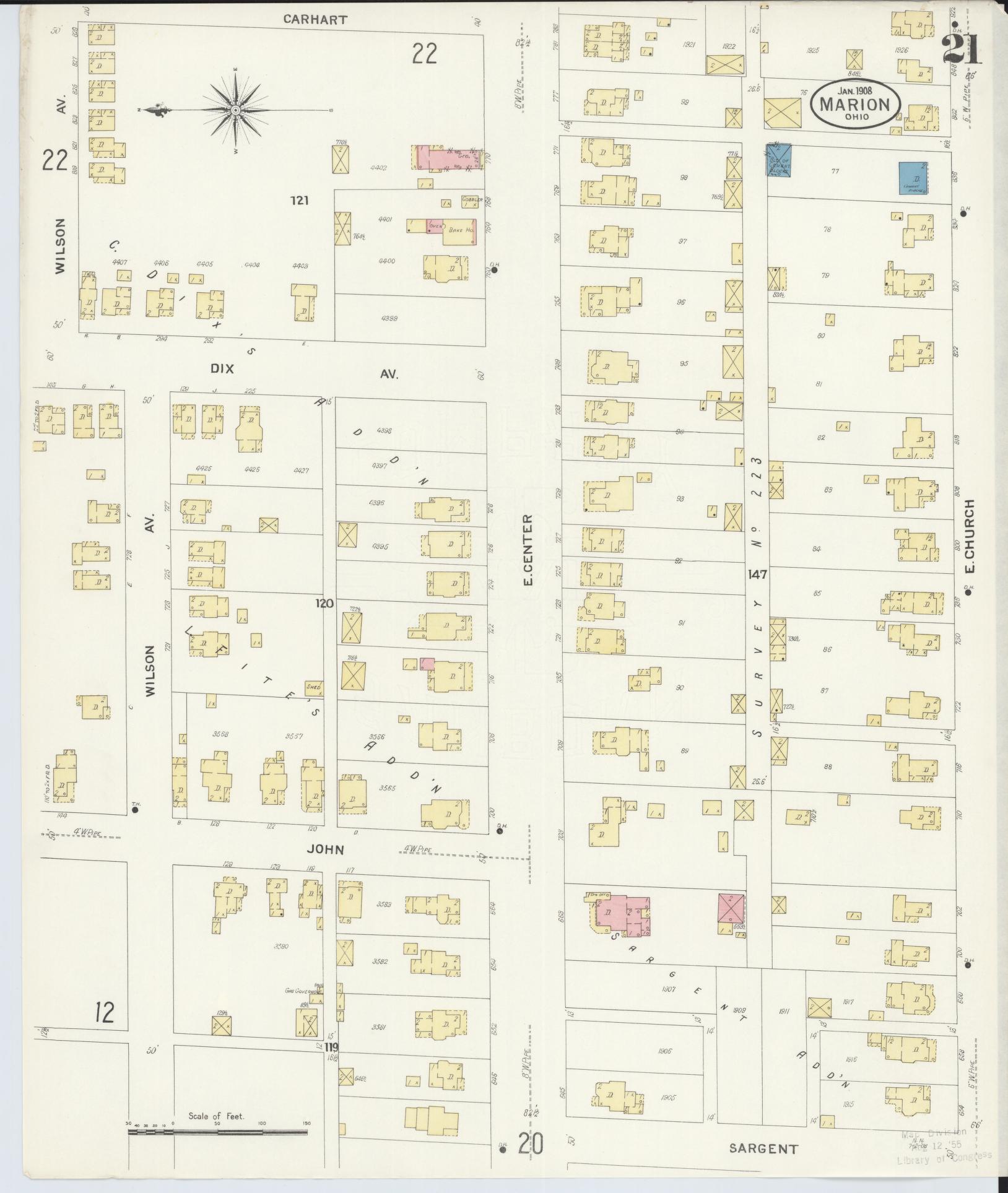 Sanborn Fire Insurance Map from Marion, Marion County, Ohio (1908), Sheet #0021 - Complete Map Set gallery image, historic Sanborn map, vintage wall art, Ohio Ohio