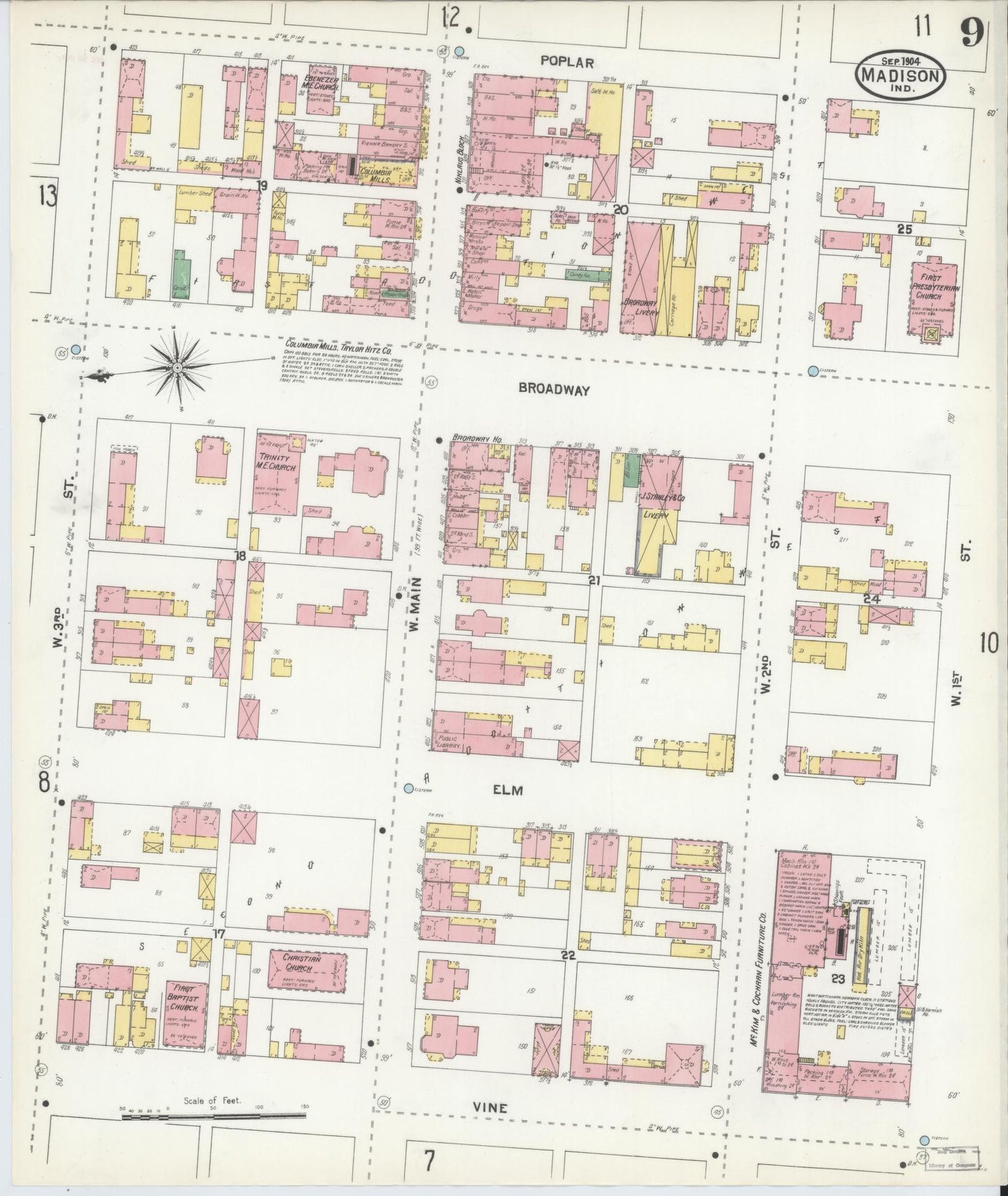 Sanborn Fire Insurance Map from Madison, Jefferson County, Indiana (1904), Sheet #0009 - Historic Sanborn Fire Insurance Map Print, vintage old map wall art, antique decor, genealogy gift, Indiana Indiana map