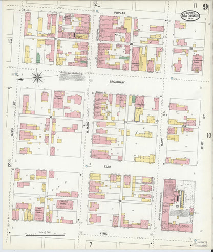 Sanborn Fire Insurance Map from Madison, Jefferson County, Indiana (1904), Sheet #0009 - Historic Sanborn Fire Insurance Map Print, vintage old map wall art, antique decor, genealogy gift, Indiana Indiana map