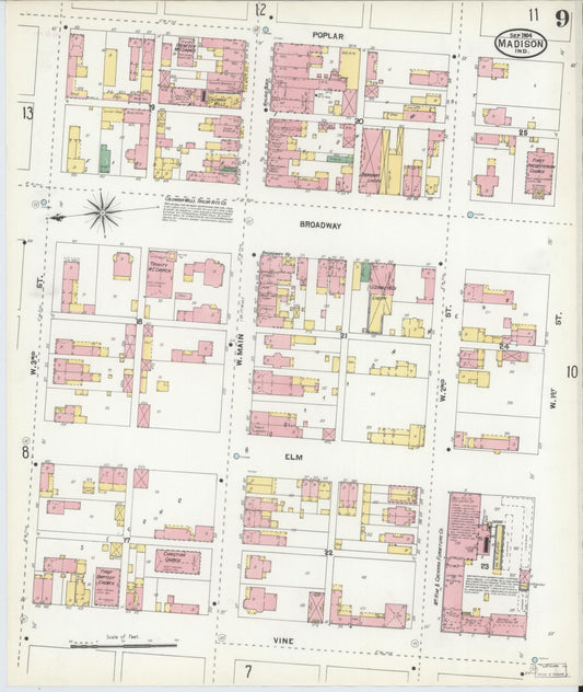 Sanborn Fire Insurance Map from Madison, Jefferson County, Indiana (1904), Sheet #0009 - Historic Sanborn Fire Insurance Map Print, vintage old map wall art, antique decor, genealogy gift, Indiana Indiana map