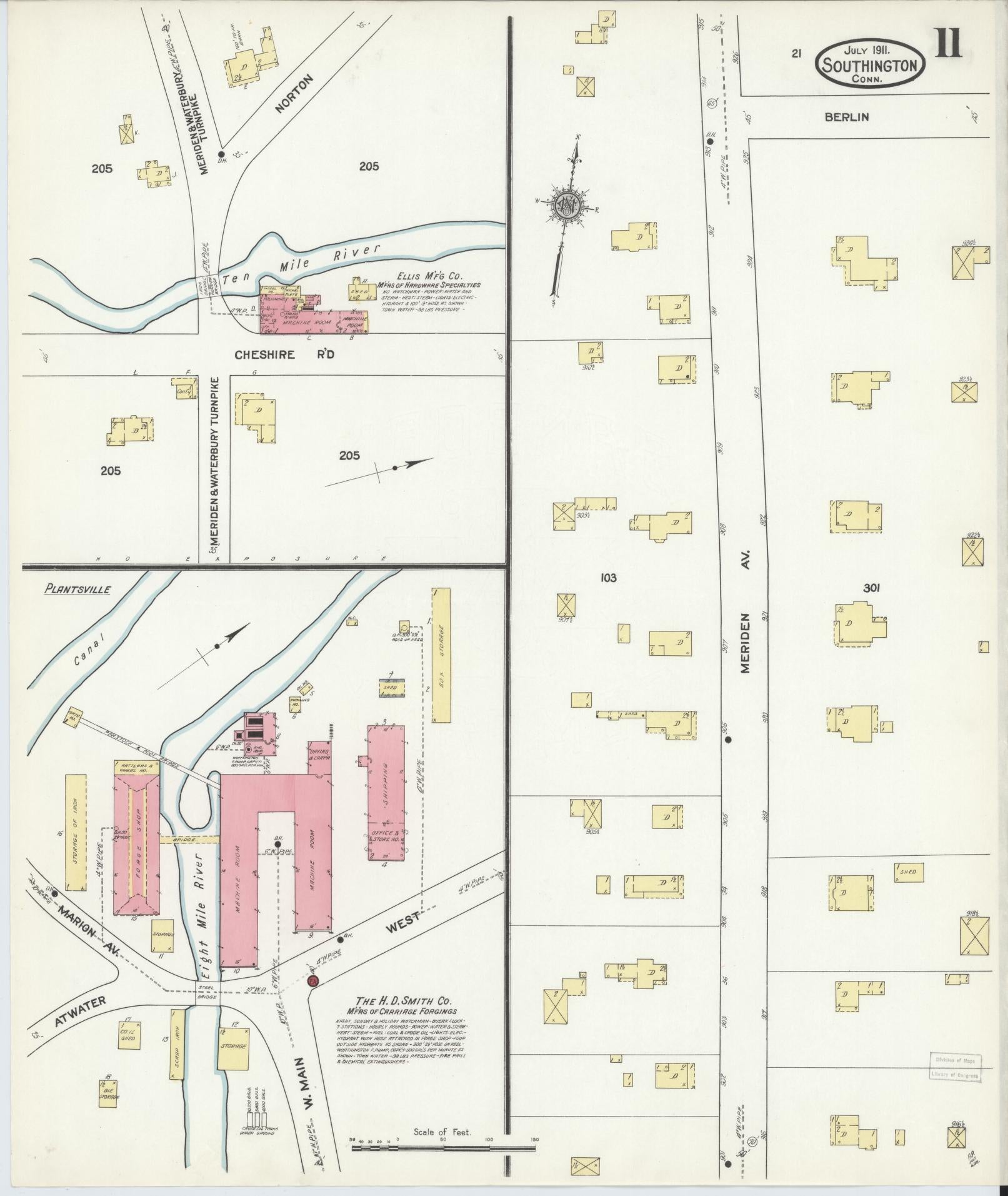 Sanborn Fire Insurance Map from Southington, Hartford County, Connecticut (1911), Sheet #0011 - Complete Map Set gallery image, historic Sanborn map, vintage wall art, Connecticut Connecticut