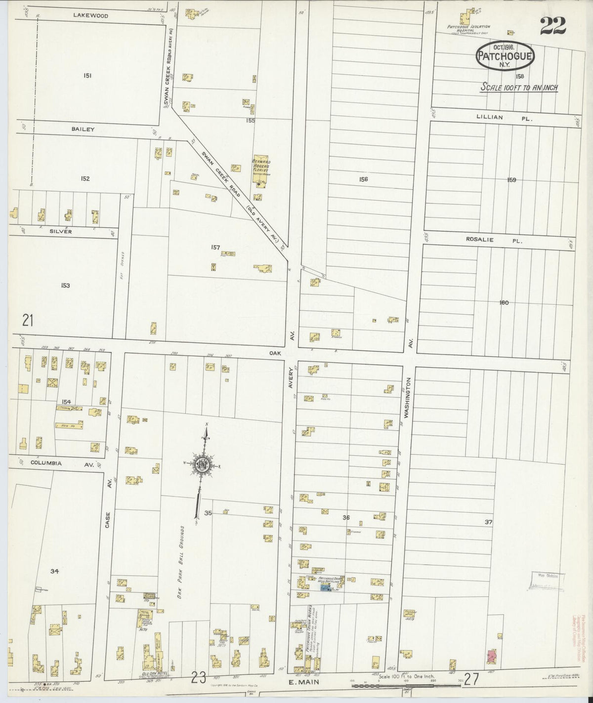 Sanborn Fire Insurance Map from Patchogue, Suffolk County, New York (1916), Sheet #0022 - Complete Map Set gallery image, historic Sanborn map, vintage wall art, New York New York