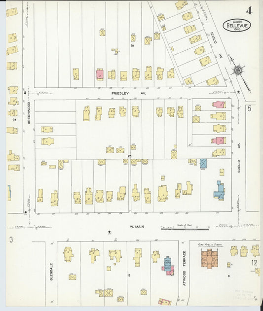Sanborn Fire Insurance Map from Bellevue, Huron And Sandusky County, Ohio (1911), Sheet #0004 - Historic Sanborn Fire Insurance Map Print, vintage old map wall art, antique decor, genealogy gift, Ohio Ohio map