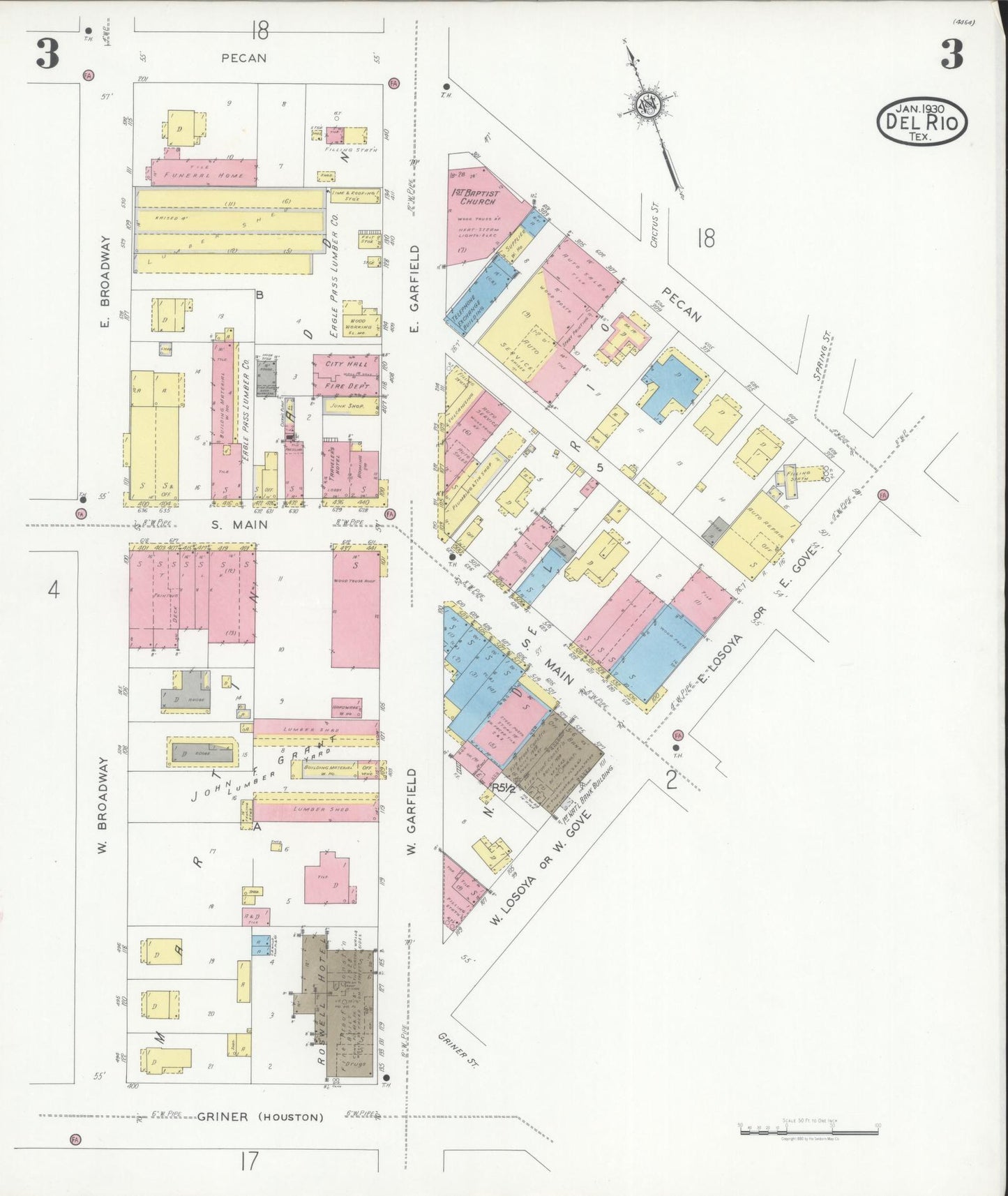 Sanborn Fire Insurance Map from Del Rio, Val Verde County, Texas (1930), Sheet #0003 - Historic Sanborn Fire Insurance Map Print, vintage old map wall art, antique decor, genealogy gift, Texas Texas map