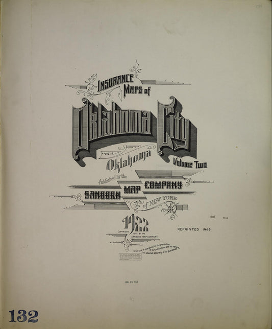 Sanborn Fire Insurance Map from Oklahoma City, Oklahoma County, Oklahoma (1949), Sheet #0001 - Historic Sanborn Fire Insurance Map Print, vintage old map wall art, antique decor, genealogy gift, Oklahoma City Oklahoma map