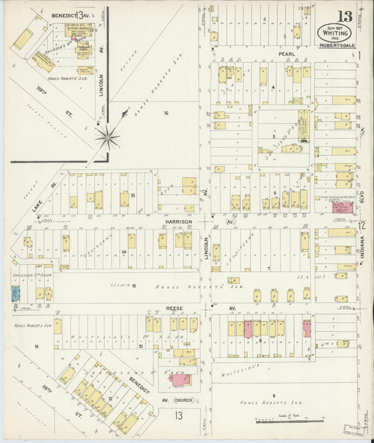 Sanborn Fire Insurance Map from Whiting, Lake County, Indiana (1907), Sheet #0013 - Historic Sanborn Fire Insurance Map Print, vintage old map wall art, antique decor, genealogy gift, Indiana Indiana map