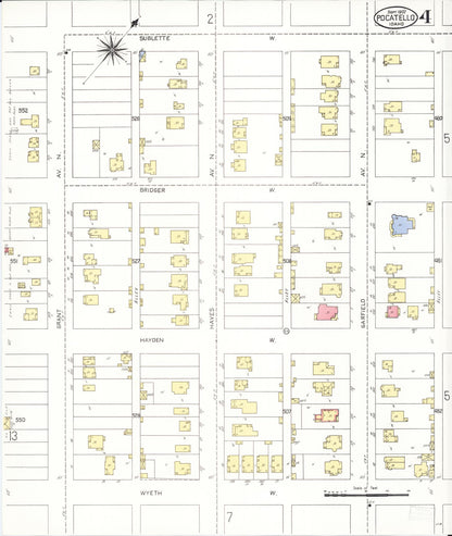 Sanborn Fire Insurance Map from Pocatello, Bannock County, Idaho (1907), Sheet #0004 - Complete Map Set gallery image, historic Sanborn map, vintage wall art, Idaho Idaho