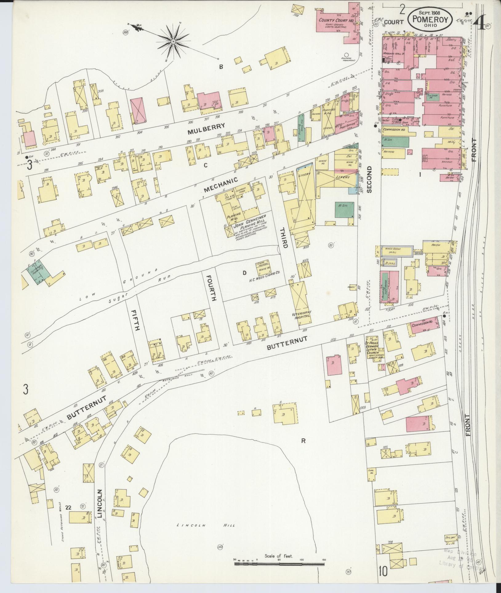 Sanborn Fire Insurance Map from Pomeroy, Meigs County, Ohio (1908), Sheet #0004 - Complete Map Set gallery image, historic Sanborn map, vintage wall art, Ohio Ohio