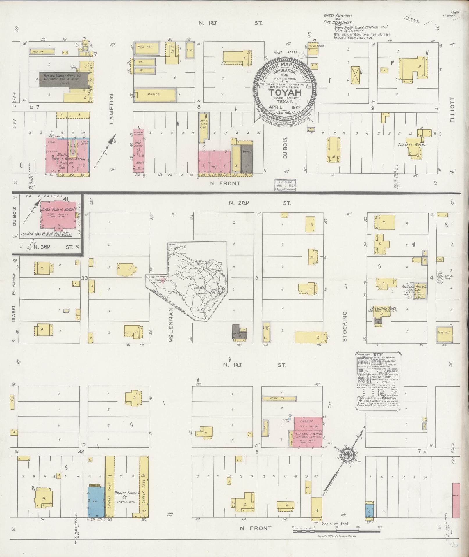 Sanborn Fire Insurance Map from Toyah, Reeves County, Texas. (1927) – Historic Sanborn Fire Insurance Map Print