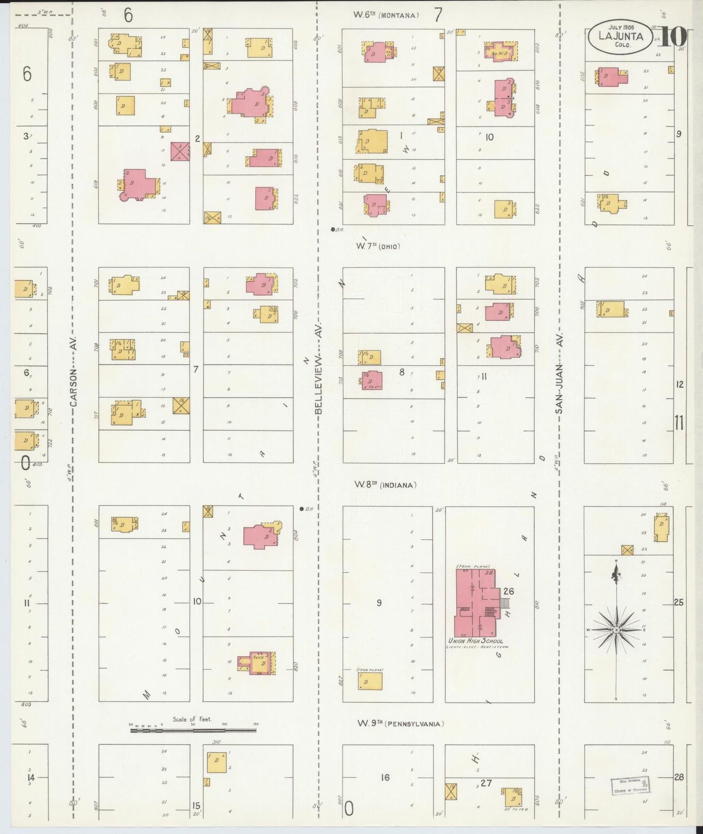 Sanborn Fire Insurance Map from La Junta, Otero County, Colorado (1906), Sheet #0010 - Historic Sanborn Fire Insurance Map Print, vintage old map wall art, antique decor, genealogy gift, Colorado Colorado map