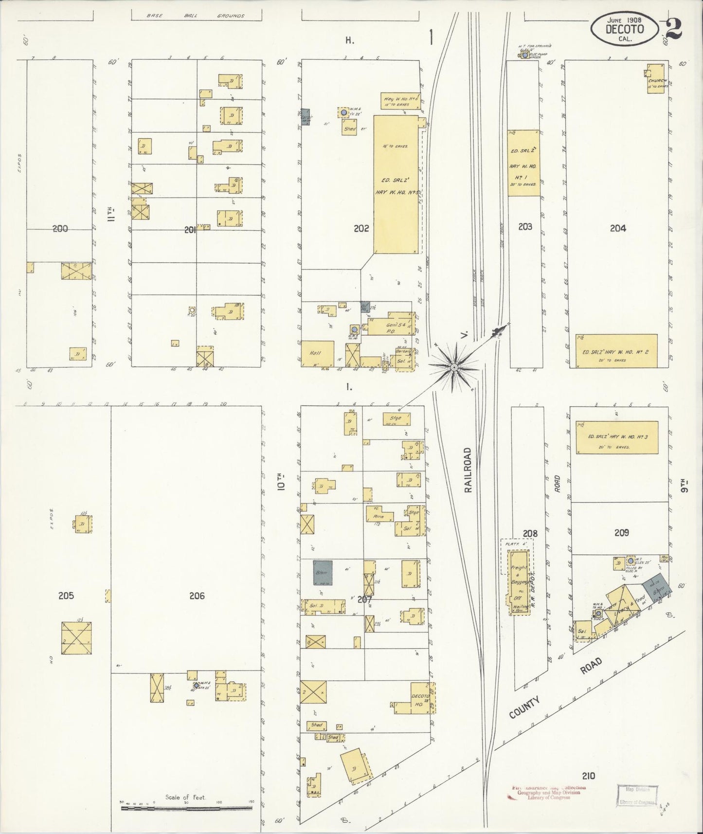 Sanborn Fire Insurance Map from Decota, Alameda County, California (1908), Sheet #0002 - Complete Map Set gallery image, historic Sanborn map, vintage wall art, California California
