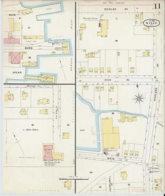 Sanborn Fire Insurance Map from Nyack, Rockland County, New York (1896), Sheet #0011 - Historic Sanborn Fire Insurance Map Print, vintage old map wall art, antique decor, genealogy gift, New York New York map
