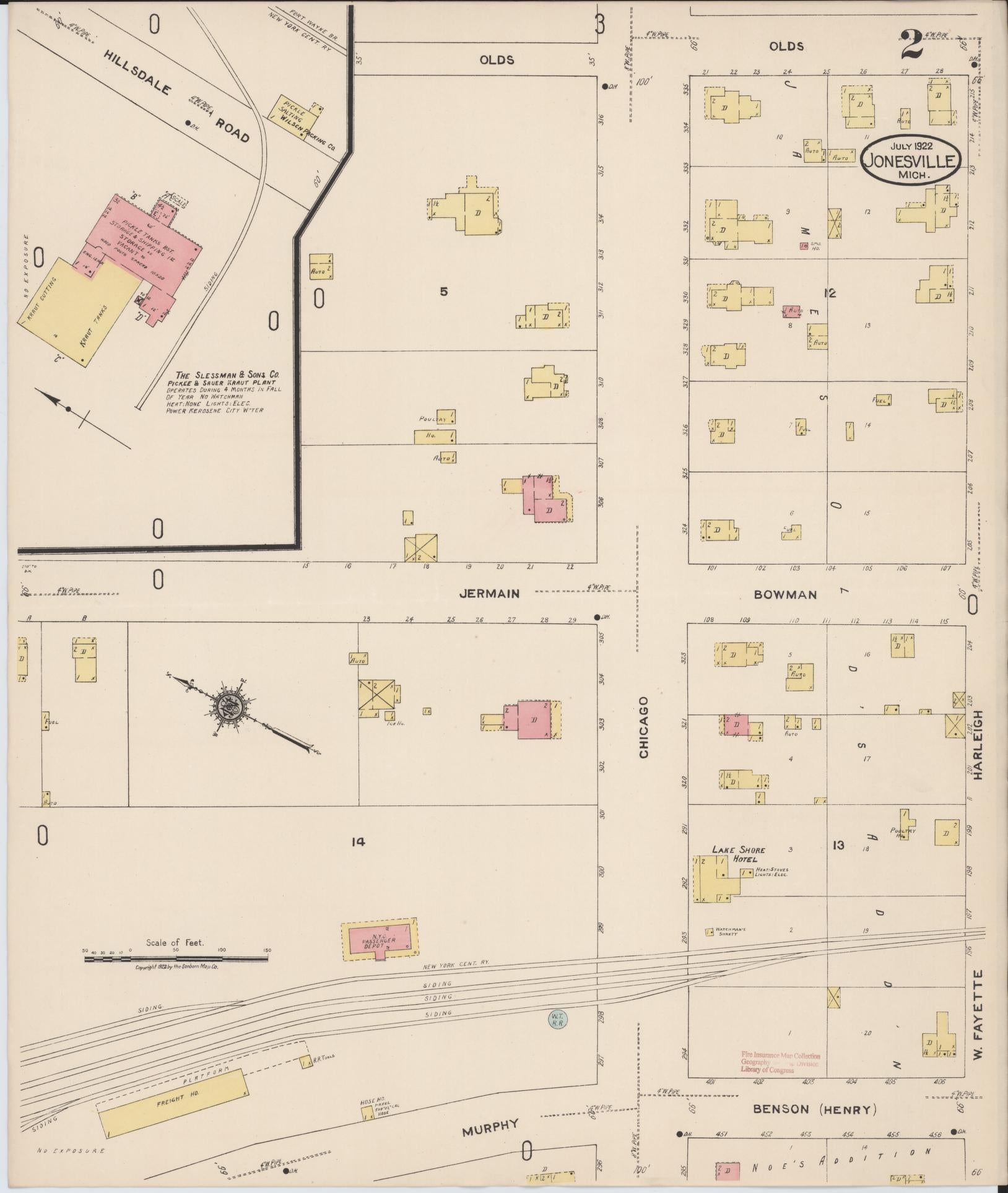 Sanborn Fire Insurance Map from Jonesville, Hillsdale County, Michigan (1922), Sheet #0002 - Complete Map Set gallery image, historic Sanborn map, vintage wall art, Michigan Michigan