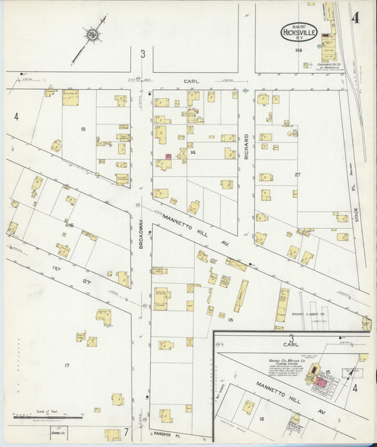 Sanborn Fire Insurance Map from Hicksville, Nassau County, New York (1917), Sheet #0004 - Historic Sanborn Fire Insurance Map Print, vintage old map wall art, antique decor, genealogy gift, New York New York map
