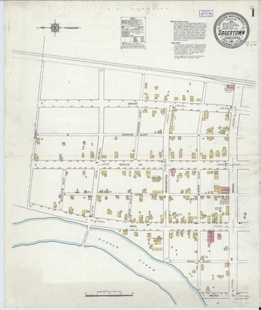 Sanborn Fire Insurance Map from Sagertown, Crawford County, Pennsylvania (1911), Sheet #0001 - Historic Sanborn Fire Insurance Map Print, vintage old map wall art, antique decor, genealogy gift, Pennsylvania Pennsylvania map