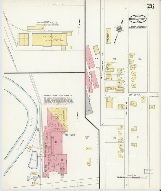 Sanborn Fire Insurance Map from Morgantown, Monongalia County, West Virginia (1911), Sheet #0026 - Historic Sanborn Fire Insurance Map Print, vintage old map wall art, antique decor, genealogy gift, West Virginia West Virginia map